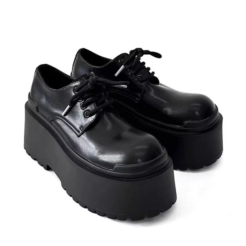 Fashion NEW 2024 Casual Design Men Same Platform Goth Punk Style Lace-up Big Head Muffin Bottom Subcultural Leather Shoes 10cm