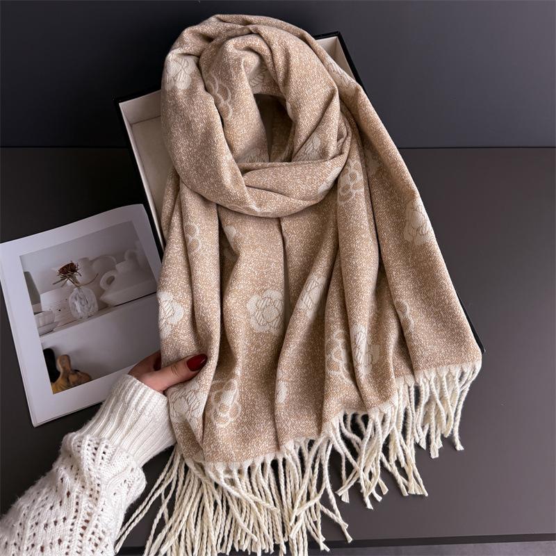 Elegant Floral Print Cashmere Scarf Women Warm Winter Pashmina Shawl Wrap Female Blanket Stoles Designer Ethnic Hijab Ramanda