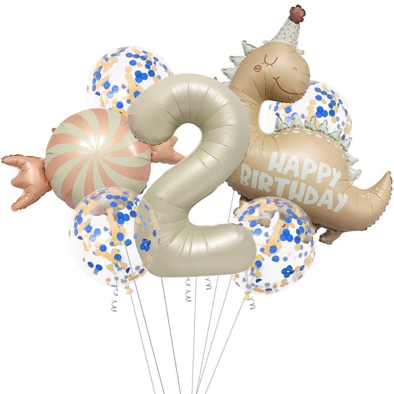 Retro Matte Little Dinosaur Candy Aluminum Film Balloon Set Sequined Birthday Party Atmosphere Arrangement