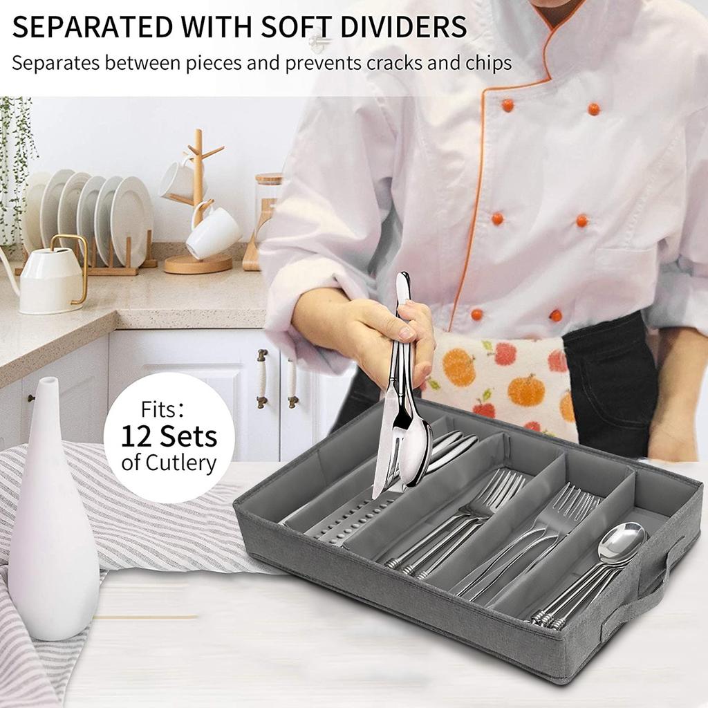 Ящик для хранения столовых приборов с крышкой из ПВХ, 5 отделений, складной ящик для хранения столовых приборов, ящик для хранения столовых приборов, переносной ящик для столовых приборов