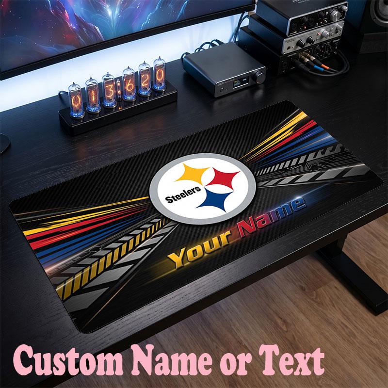 Pittsburgh Steelers Customized Name Text Mouse Pad, Large Desk Mouse Mat Personalized Home Office Present