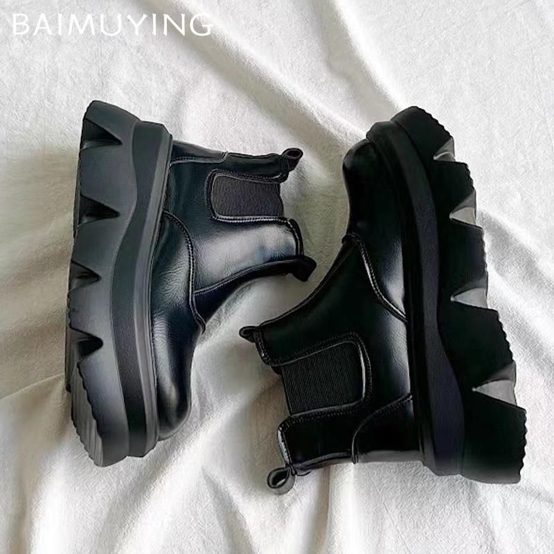Зимние женские ботильоны на платформе из кожи, модные туфли на среднем каблуке, новый бренд, тренд, готические гладиаторы, мотоциклетные ботинки Botas De Mujer