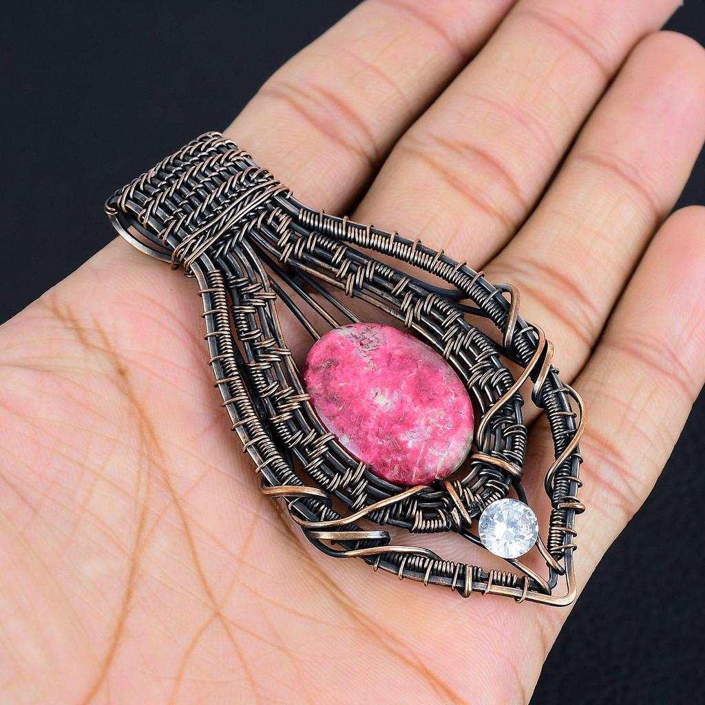 Pink Thulite Pendant Gemstone Jewelry, 999 Copper Wire Wrapped Pendant, Handmade Jewelry Birthstone Pendant, Gift For Him