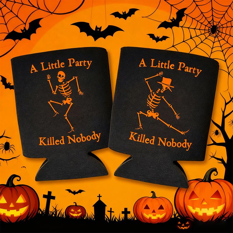 5Pcs Halloween Can Coolers A Little Party Killed Nobody Funny Gift And Treat Coolers Skeleton Halloween Party Table Decorations