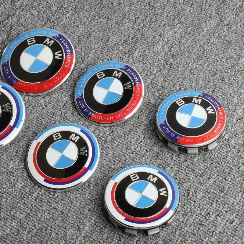 Car 50th Anniversary Logo Front Hood Emblem 82mm+Rear Badge 74mm+Wheel Hub Cap 68mm+56mm steering wheel sticker 45mm For All BMW LC7