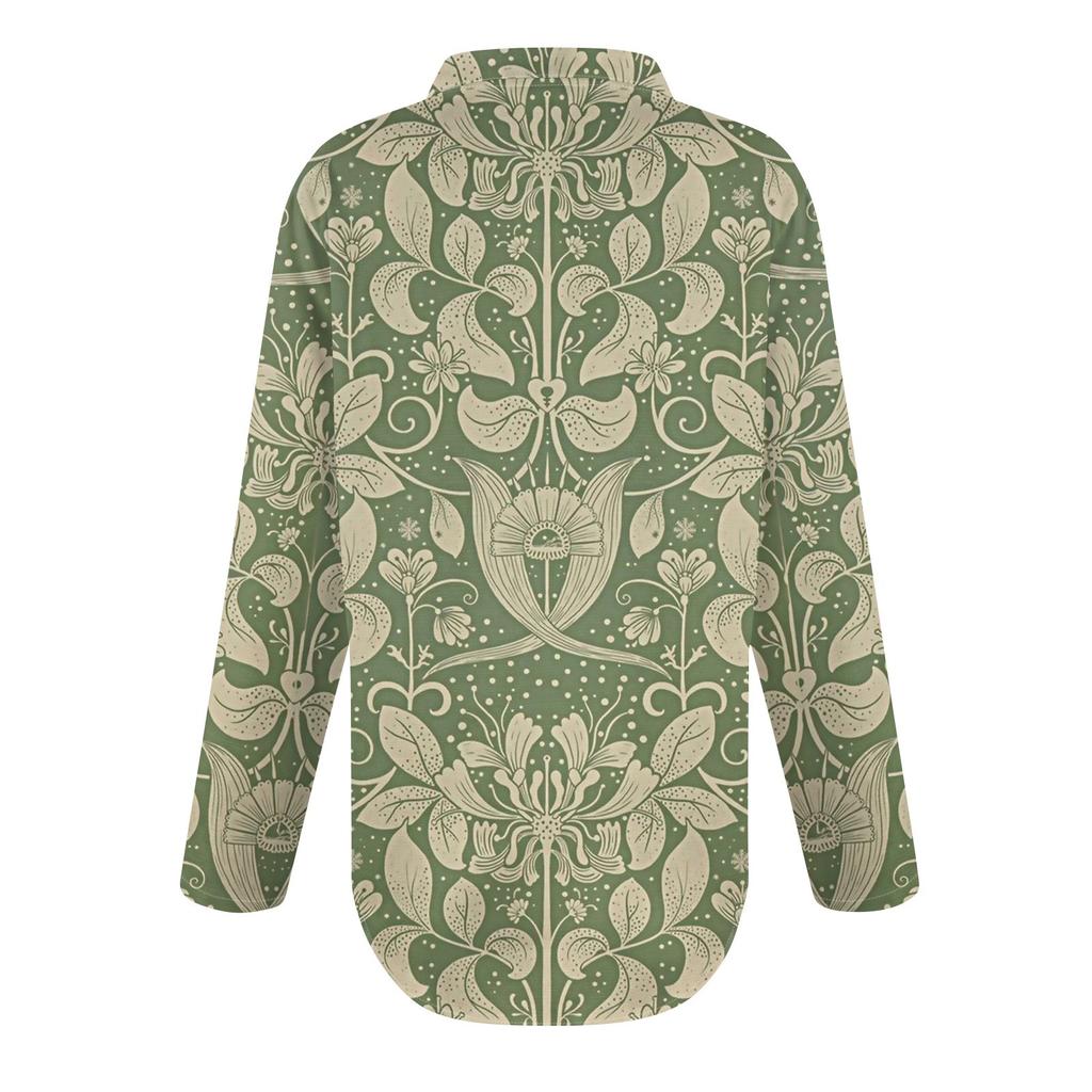 Женская рубашка-блузка с длинными рукавами и принтом на пуговицах, повседневный подол, нестандартный воротник рубашки