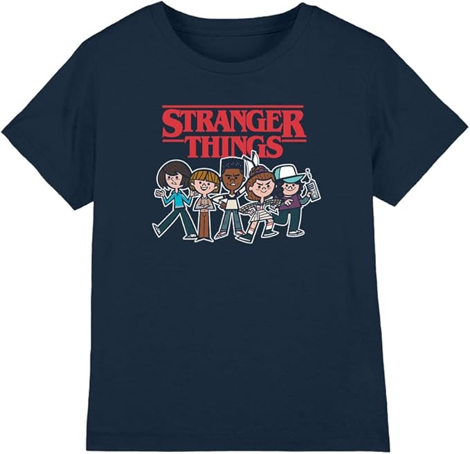 Stranger Things Cartoon Group Kids T-Shirt, Navy, 9-11