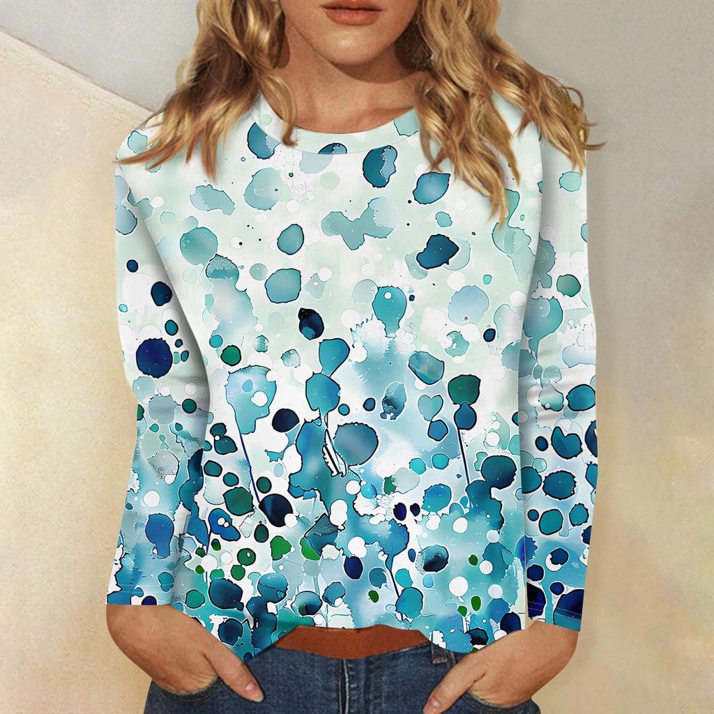 Женский модный повседневный пуловер с круглым вырезом и длинным рукавом с цветочным принтом