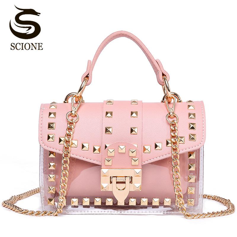 SCIONE Women's 2025 Fashion Studs Transparent Jelly One Shoulder Crossbody Bag