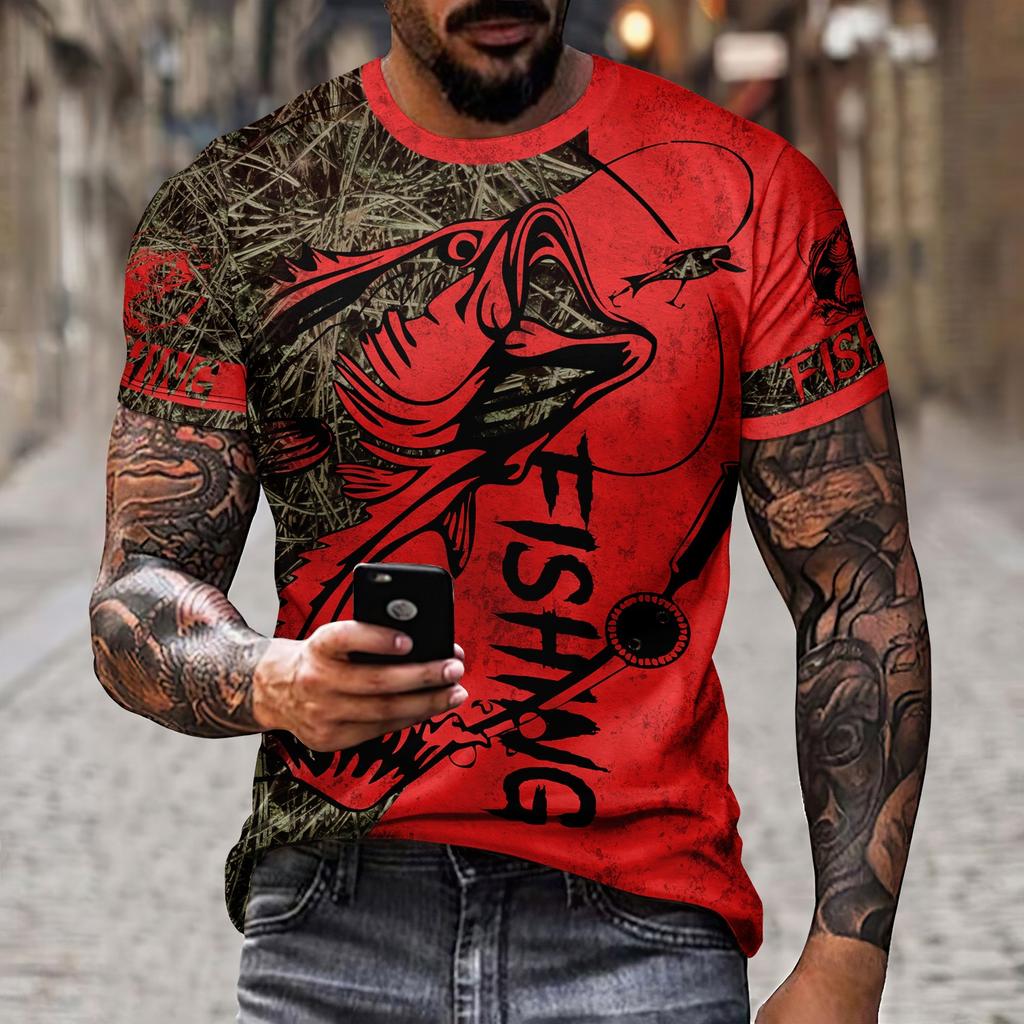 Summer New3D Fish Print Men's Fashion Creativity Realistic Personality Short Sleeved Cool Top Street Polyester Versatile T-shirt