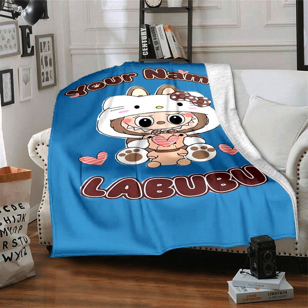 Labubu Customize Your Name Blanket Cozy Personalized Blanket Comfortable Throw For Couch Chair Office Seaside All-Season Use