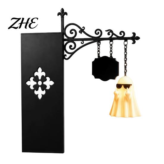 Vintage Style Hanging Lantern Library Bookshelf Lamp, Metal LED Nightlight for Book Nook Decor, Gothic Home Decor Ghost Reading Book/Wearing