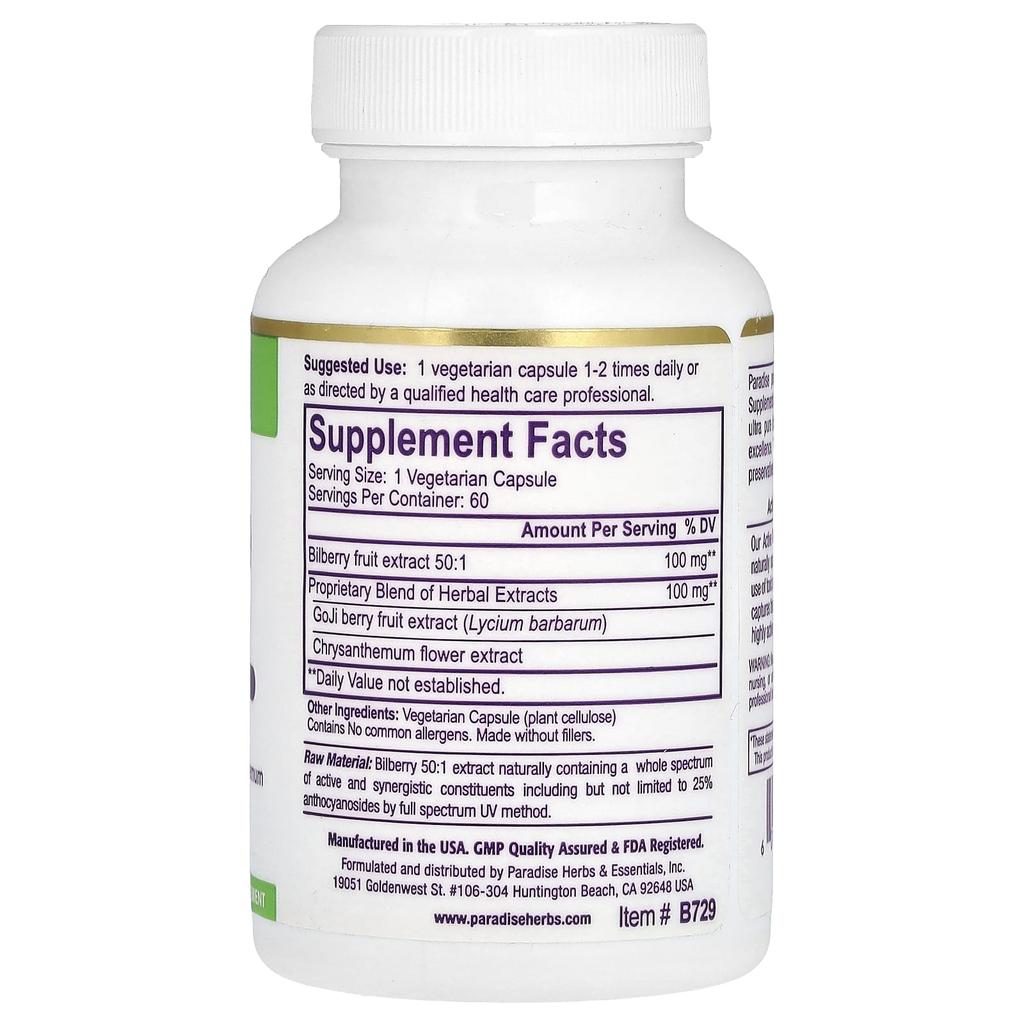 Bilberry + Extract, Chrysanthemum and Goji Berry, 60 Veggie Capsules