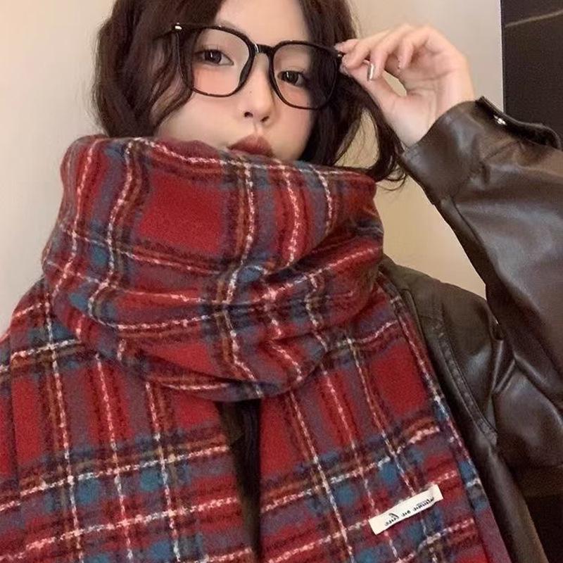 Женский красный кашемировый шарф в клетку Анкара - Рождественская и осенне-зимняя теплая универсальная шаль