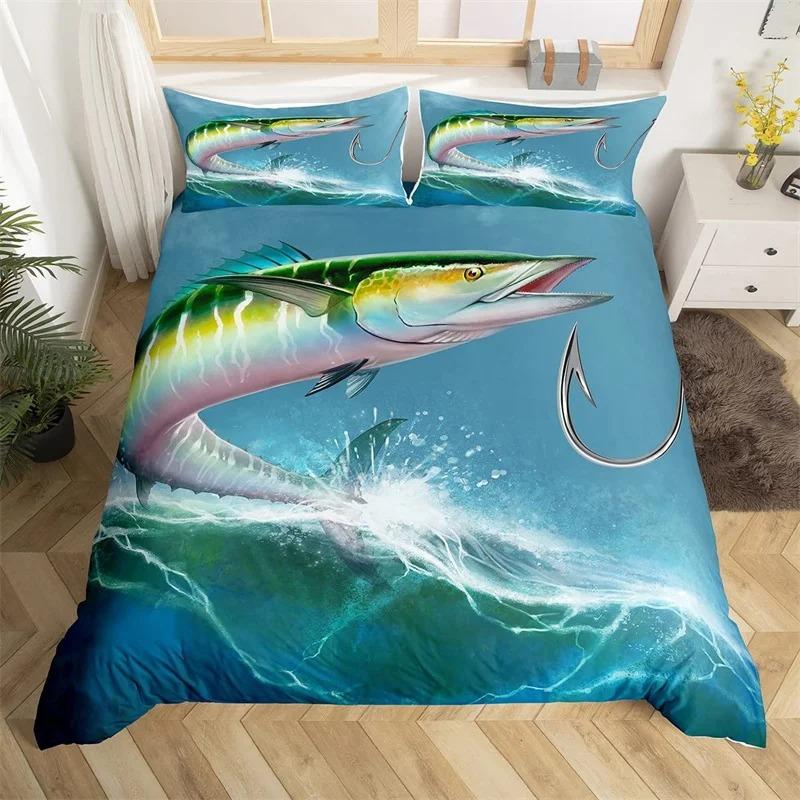 Пододеяльник с изображением рыбы-меч «Марлин» Kawaii Marine Life, комплект постельного белья из микрофибры, тема океана, большая рыба-щука, пододеяльник для односпальной кровати, двуспальная кровать