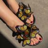 Women Retro Butterfly Slippers Summer Fashion Embroidery Lightweight Anti Slip Flat Bottom Sandal Outdoor Beach Casual Shoes