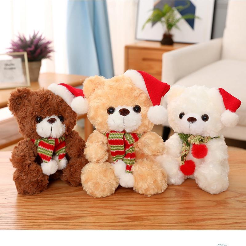 23CM New Christmas Hat Teddy Bear Plush Toys Cute Teddy Dolls Stuffed Soft