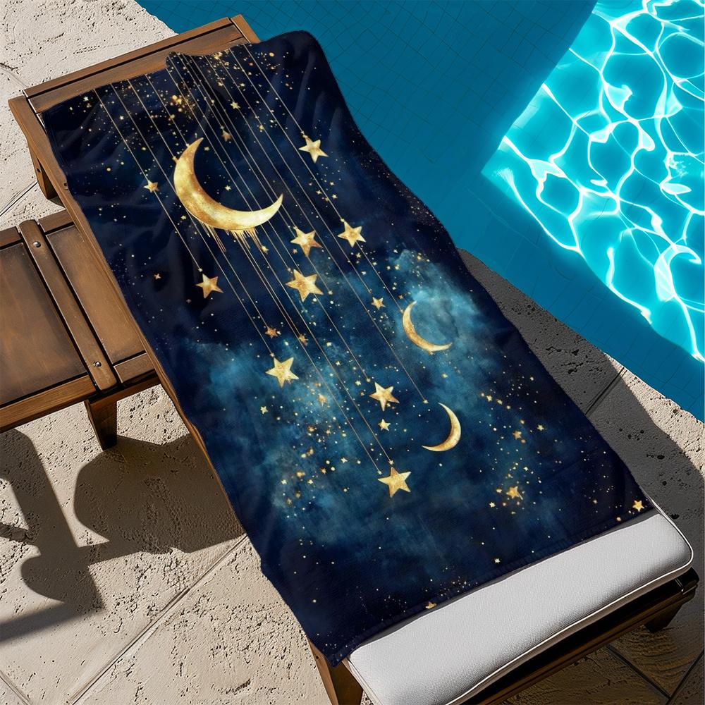Galaxy Moon Stars Themed Beach Towel, Ideal for Beach Pool Days Quick Dry