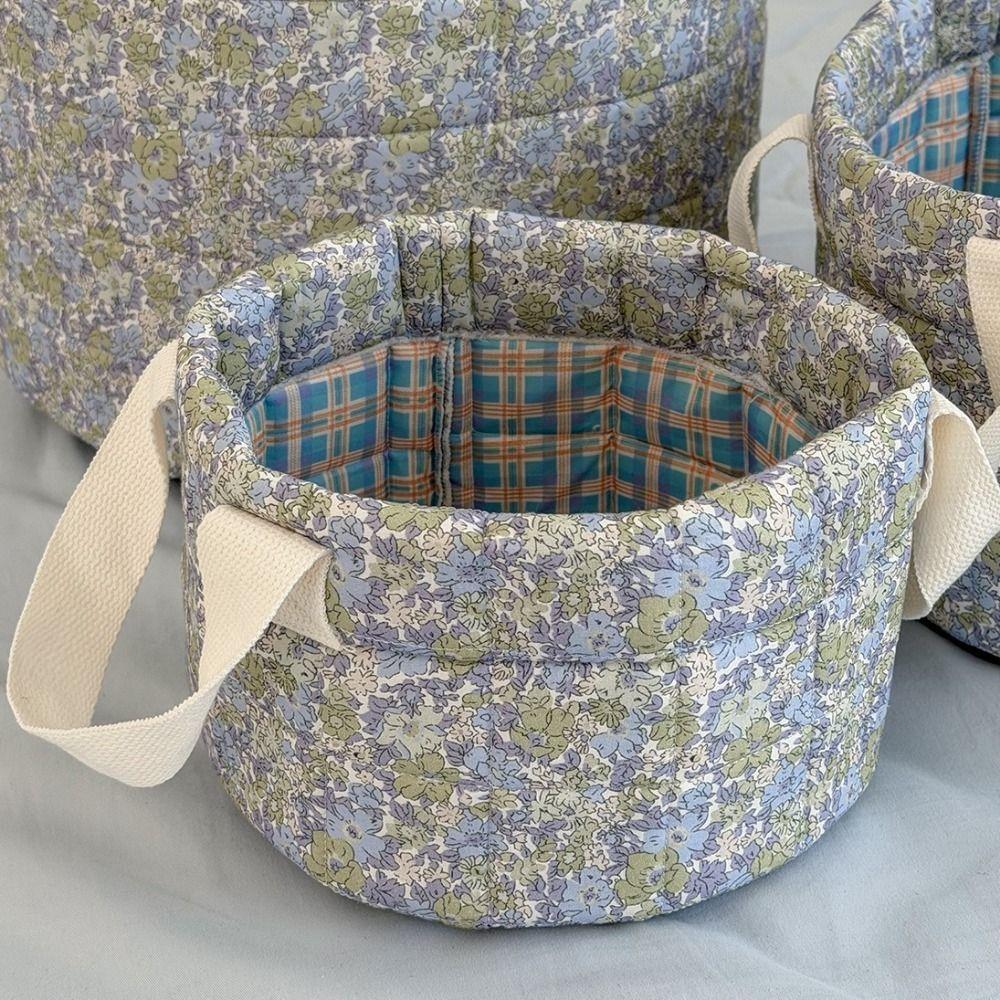 Collapsible Quilted Storage Basket Large Capacity Flower Pattern Storage Basket Bedroom