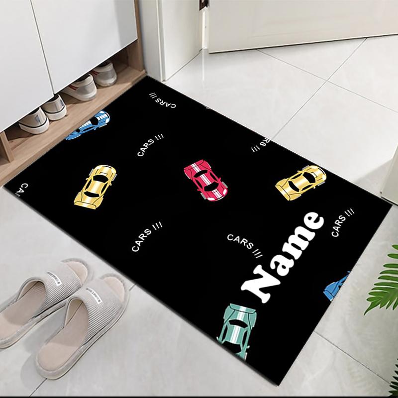 Custom Name Cute Cars Printed Carpet, for Office Chair Living Room Bedroom Kitchen Room Decor Gifts.
