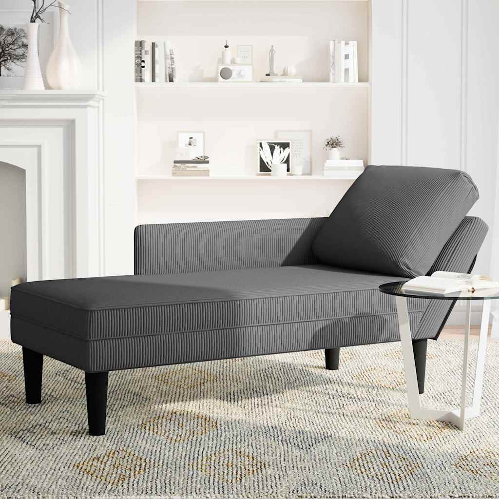 Dark Grey Cord Fabric Chaise Longue with Cushion