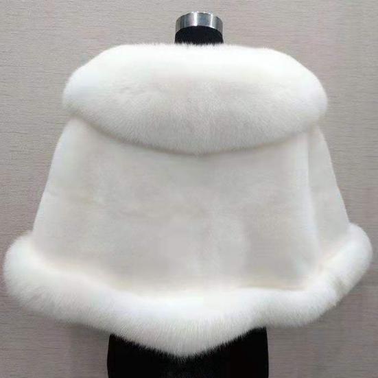 Thickened Warm Mink Fox Fluffy Cape Coat Solid Color Women Winter Faux Fur Shawl