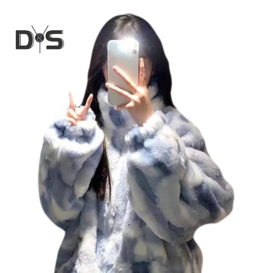 Женская куртка осень-зима, двухсторонняя плюшевая ткань с узором «тай-дай», воротник-стойка, застежка-молния, утолщенное пальто с длинными рукавами, свободное ветрозащитное пальто для поездок на работу