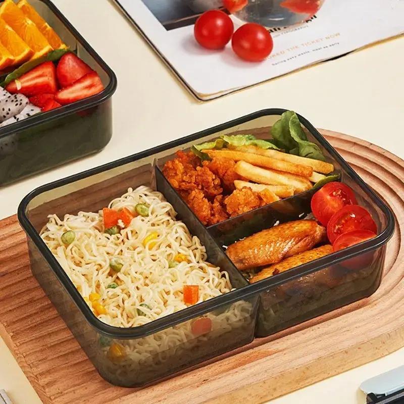 Ланч-бокс одноуровневый Supretto на 3 отсека с ложкой и палочками для еды (8382)