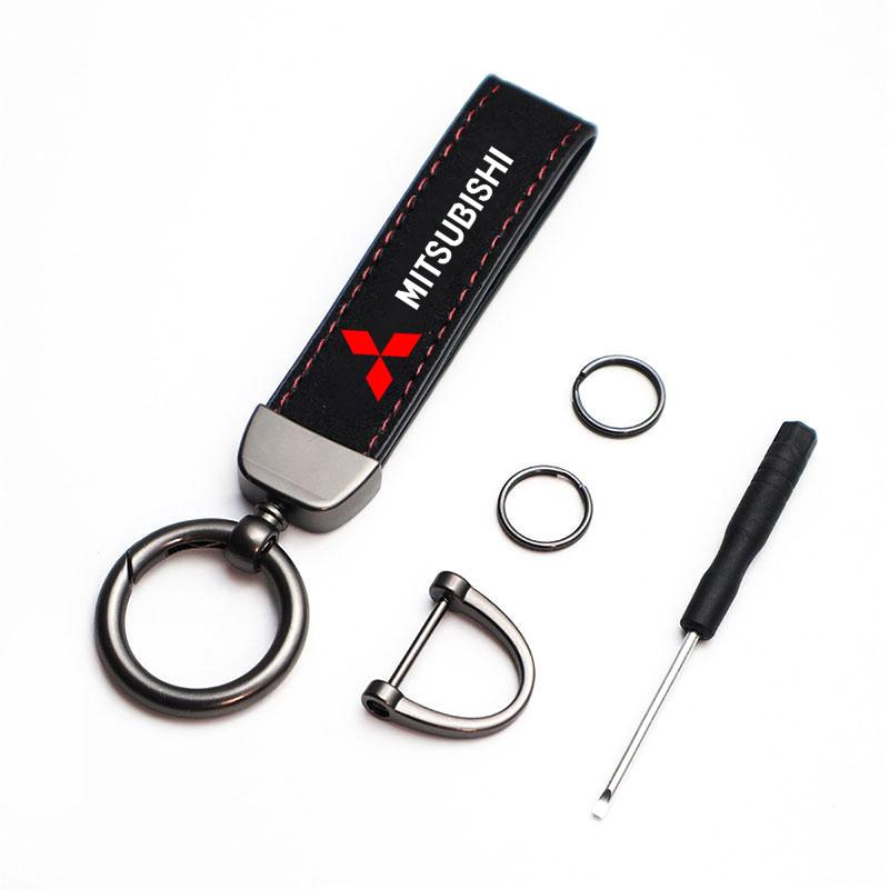 Deluxe Leather Keychain with Car Badge Keychain Pendant for Mitsubishi Lancer ASX Outlander Pajero Evolution Car Accessories