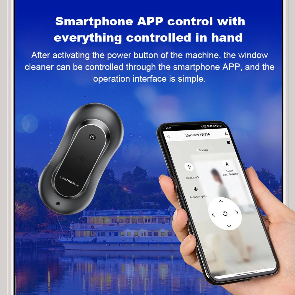 Робот-мойщик окон LIECTROUX YW810, Двустороннее распыление воды, Сухая и влажная уборка, Маршрут ИИ, Бесщеточный двигатель и вентилятор, Управление через приложение и пульт