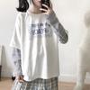 Kawaii Fake Two Piece T-shirt Women Japanese Streetwear Long Sleeve Tee Female Tops Striped Cute Alt Clothes Autumn