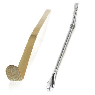 Ложка для чая Matcha Chashaku + трубочка из нержавеющей стали с фильтром