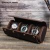 Retro Crazy Horse Leather Watch Box - Three-Slot Oval Design, Detachable for Family Travel, Portable Genuine Leather Storage Box