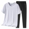 Ice Silk Two Piece Men's Silk Smooth Elastic Summer Short Sleeve Round Neck Casual Sports Set