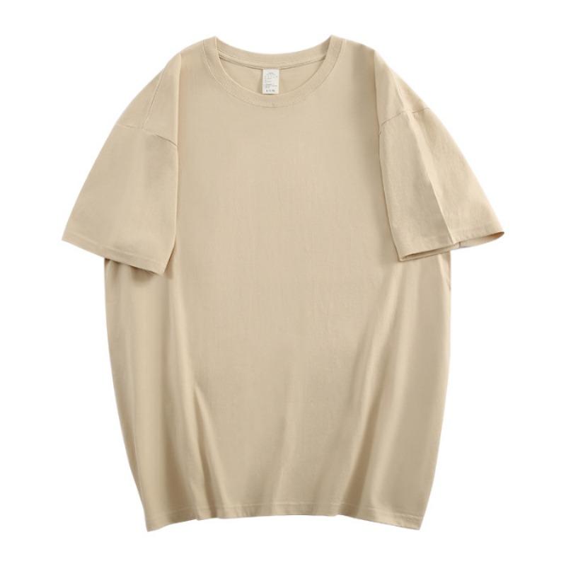 Solid-colored Cotton Sewn Loose Large-sized Pure Cotton Short-sleeved T-shirt for Women's Couple