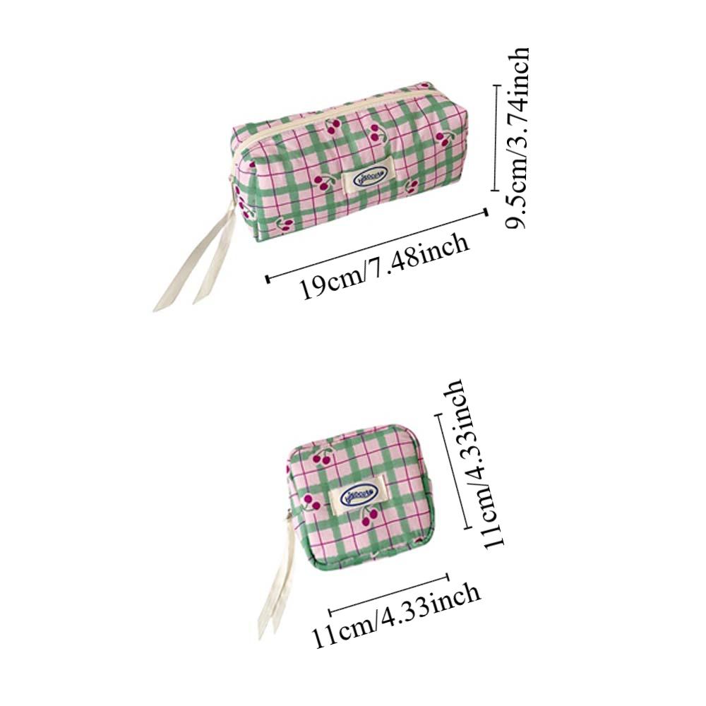 Large Capacity Y2K Cherry Pencil Case Checkered Cartoon Cherry Makeup Bag Korean Pencil Bag Gifts