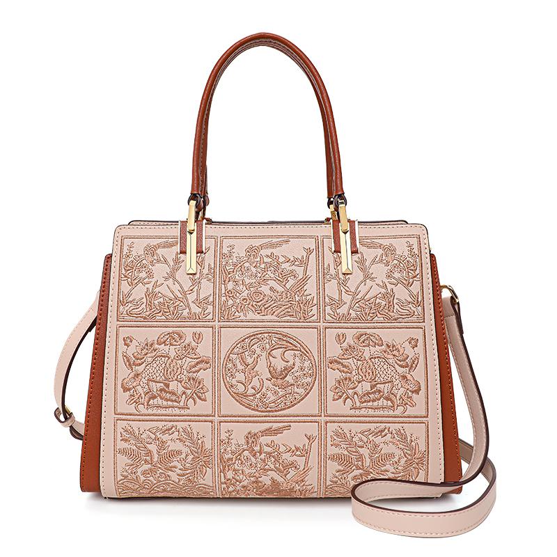 New Women's Handbag Light Luxury Embroidered Cowhide Bag Fashionable Versatile Commuter Bag