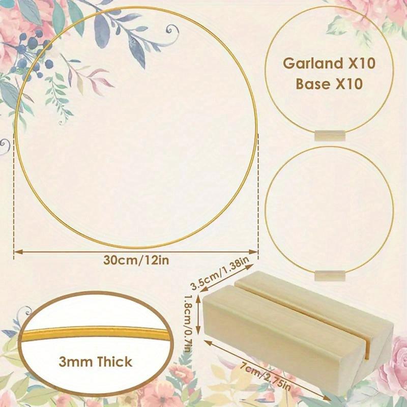 Золотая Металлическая Гирлянда Центральный Элемент с Деревянной Подставкой - Элегантное Круглое DIY Украшение для Свадьбы, Не Требующее Питания, Украшения на День Рождения