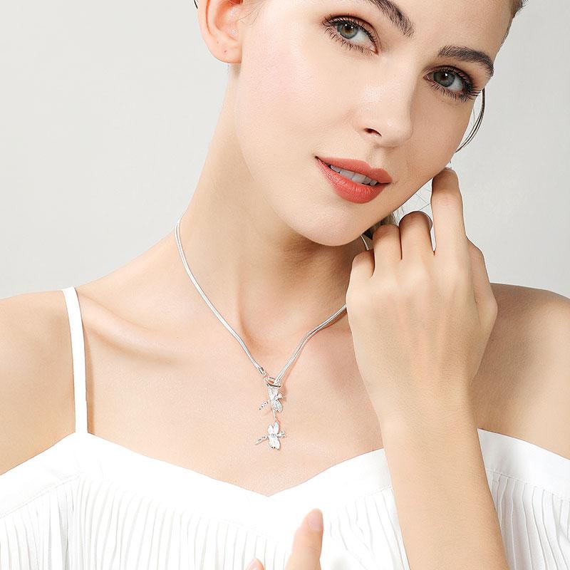 Dragonfly Pendant Necklace 925 Sterling Silver Snake Chain Wedding Jewelry