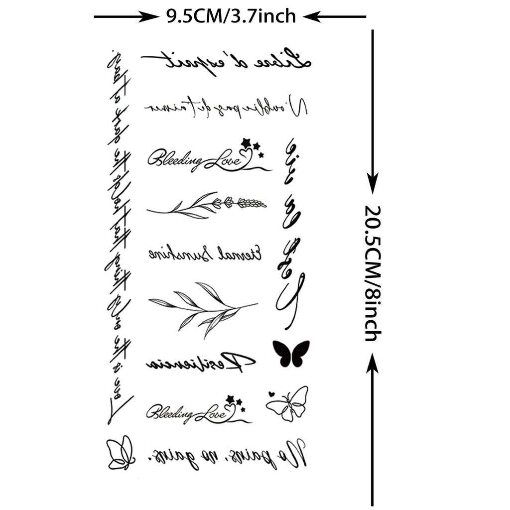 1 Sheet Black Butterfly Temporary Tattoos For Women Adults Fake Water Transfer Letter Tattoo Sticker Neck Hands