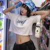 Graphic Print Black Short Sleeve Crop Tops Goth Clothes Harajuku Punk Korean Style Women T-Shirts Y2K Plus Size Tee