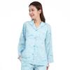 SAZAC Cinnamoroll Shirt Cotton Long Sleeve and Pants Gingham Cinnamoroll Pajamas, 100% Broadcloth, Women's Set, Loungewear, (Mint/M/SAN1780)