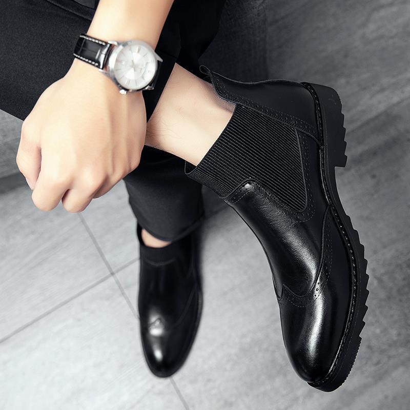 Men's High-Top Winter Business Leather Chelsea Boots - Pointed Toe, Korean Style, British Trend