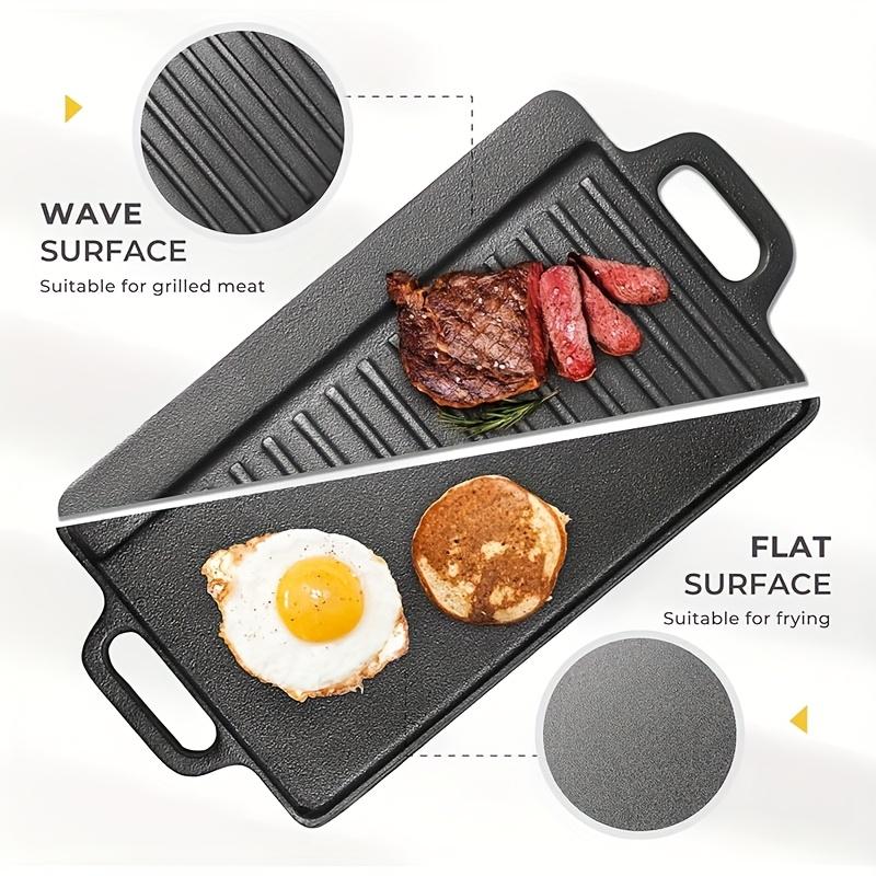 Cast Iron Baking Tray Can Be Flipped Double-sided Barbecue Tray Outdoor Camping Handle BBQ Tools Barbecue Plate Square Gas Grill