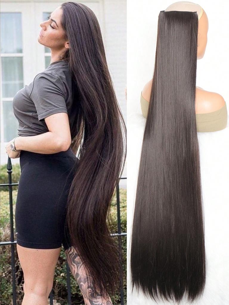 Aosiwig Синтетические супер длинные прямые волосы 100 см на 5 клипсах для наращивания натуральных волос, черные, блондовые, искусственные накладные волосы для женщин