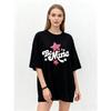 Oversized T Shirt Black Be Mine Star Print Graphic Tee Casual Wear for Women Valentine's Day Gift Top