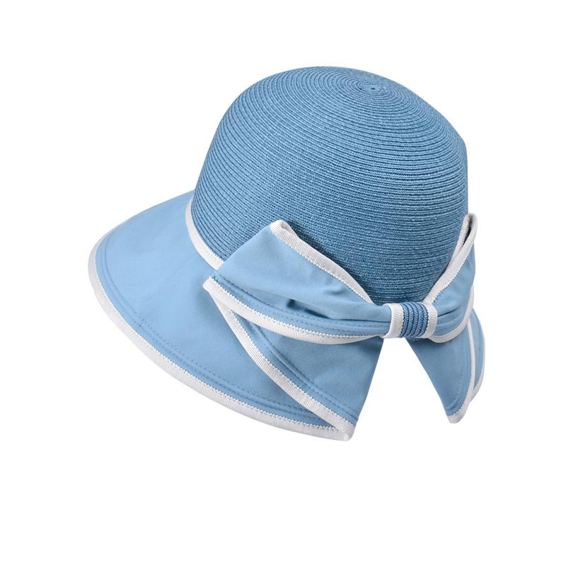 8456 Весенне-летняя шляпа-ведро с бантом, дорожная, универсальная, от солнца, детская, комбинированная, солнцезащитная, соломенная шляпа