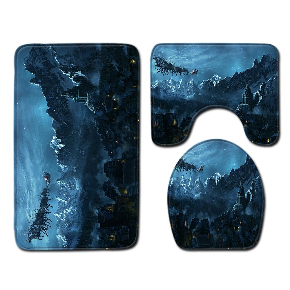 Рождественский коврик для ванной, туалетный трехпредметный набор