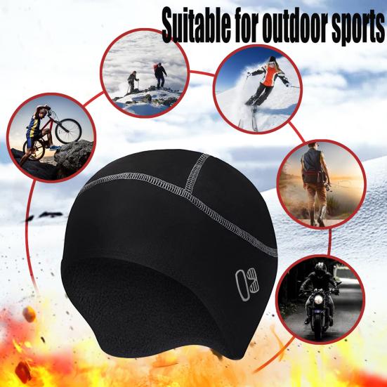 Cycling Helmet Liner Skull Fall Winter Eyeglasses Hole Warm Thick Fleece Stretch Outdoor Riding Helmet Protector Brimless Beanie Headgear