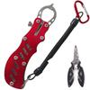 HODAKy Fish Grip Fishing Tackle Fish Catcher Aluminum Alloy with Safety Rope, Red (Includes Multifunctional Fishing Pliers)